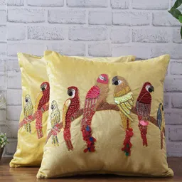 eyda Yellow & Red Set of 2 Embellished Velvet Square Cushion Covers-17