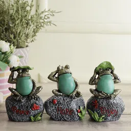 CraftVatika Set of 3 Green Frogs Statue Shelf Showpiece-23