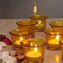 Homesake Set of 6 Yellow Collar Glass Tea Light Candle Holder-31