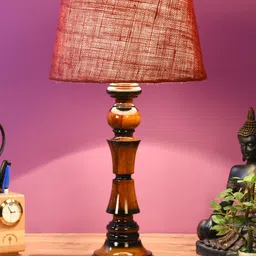 foziq Brown & Red Textured Wooden Table Lamp-6
