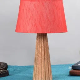 foziq Brown & Coral Textured Wooden Table Lamps-image-86