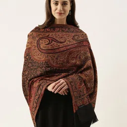 Pashmoda Women Black & Maroon Woven Design Jamawar Shawl-picture-32