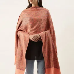 Pashmoda Women Peach Woven Design Jamawar Shawl-picture-25