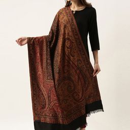 Pashmoda Women Black & Maroon Woven Design Jamawar Shawl image 2