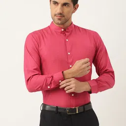 SOJANYA Men Coral Pink Solid Semi Formal Shirt-image-18