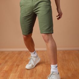 The Indian Garage Co Men Green Solid Slim Fit Regular Shorts-picture-54