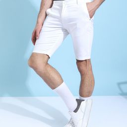 The Indian Garage Co Men White Solid Slim Fit Regular Shorts-image-37