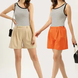 Molcha Set-2 Women Rust& Beige Regular Shorts-32