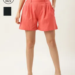 Molcha Women Pack of 2 Navy Blue & Pink Regular Cotton Shorts-image-21