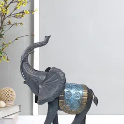Aapno Rajasthan Black & Blue Gajraj Detailed Elephant Table Decor Showpiece-image-32