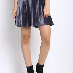 NEUDIS Women Grey Solid Flared Mini Skater Skirt-picture-16