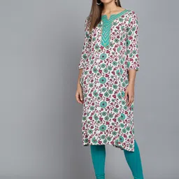 RANGMAYEE Geometric Printed Sequinned Liva Notched Neck Straight Kurta-28