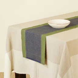Fabindia Zeeya Green & Blue Woven Cotton Table Runner-51