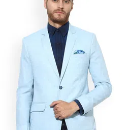 Hangup Men Blue Solid Single-Breasted Blazer-48