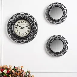 EXIM DECOR Silver-Toned Contemporary 3 in 1 Wall Clock-picture-1