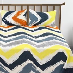 Nivasam White & Blue Abstract 400 TC Cotton King Bedsheet with 2 Pillow Covers-image-36