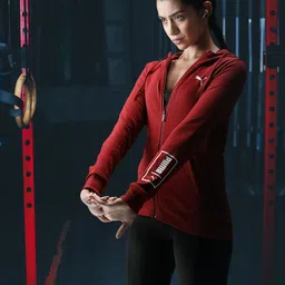 Puma Women Intense Red Solid Hooded Dry CELL Technology Regular Fit Sporty Jacket-53