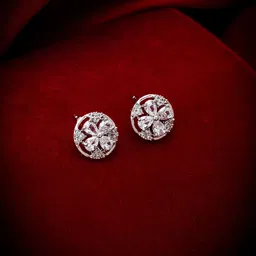 aadita Silver-Toned Round American Diamond Studded Studs-47