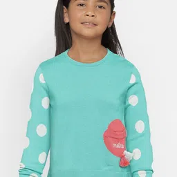METRO KIDS COMPANY Girls Turquoise Blue & White Printed Pullover Sweater-picture-7