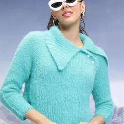 Tokyo Talkies Blue Above Keyboard Collar Acrylic Crop Pullover Sweater-image-21