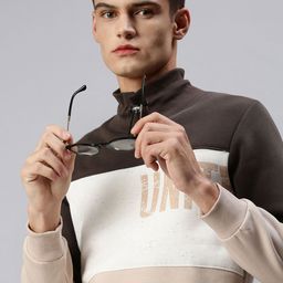 SHOWOFF Men Coffee Brown Colourblocked Casual Cotton Pullover Sweatshirt-image-46