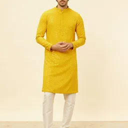 Manyavar Ethnic Motifs Embroidered Regular Thread Work Kurta with Pyjamas-image-34