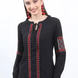 Vishudh Tie-Up Neck Long Sleeves Embroidered Regular Top-picture-16