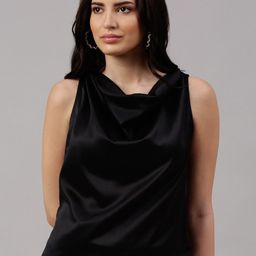 NEUDIS Black Cowl Neck Sheen Satin Regular Top-image-41