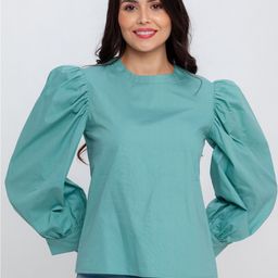 Zink London Green Mandarin Collar Top-image-93