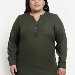 plusS Olive Green Solid Mandarin Collar Top-picture-32