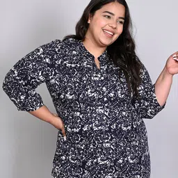 IX IMPRESSION Plus Size Floral Printed Mandarin Collar Top-58
