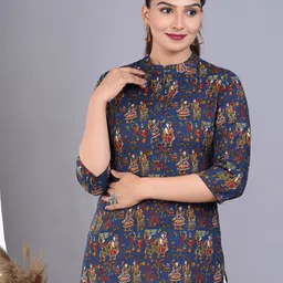 BAESD Ethnic Printed Mandarin Collar Shirt Style Top-image-5