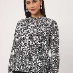 R&B Polka Dot Print Mandarin Collar Top-picture-6