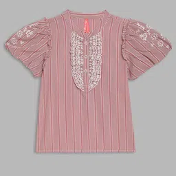 Blue Giraffe Girls Multicoloured Striped Mandarin Collar Top-picture-2