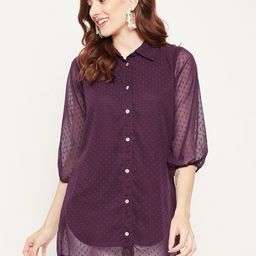 Bitterlime Burgundy Shirt Collar Tunic-image-84