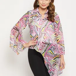 Bitterlime Printed Shirt Collar Long Sleeves Tunic-image-34