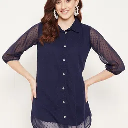 Bitterlime Navy Blue Shirt Collar Tunic-picture-46