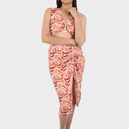 Blissence Printed Pure Cotton Buckle Top & Skirt Cover Up Set-image-85
