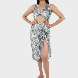 Blissence Printed Pure Cotton Buckle Top & Skirt Cover Up Set-image-83