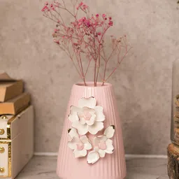 MARKET99 Pink & White Textured Ceramic Flower Vase-18