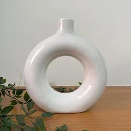 CasaTrunk White Ceramic Donut Shape Flower Vase-23