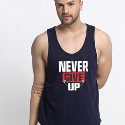 Friskers Men Navy Blue Never Give Up Printed Pure Cotton Innerwear Vest-image-38