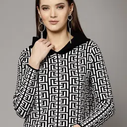 Mafadeny Geometric Self Design Hooded Pullover-image-20