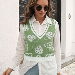 StyleCast Women Green & White Printed Sweater Vest-picture-30