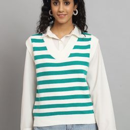 BROOWL Striped V-Neck Woollen Sweater Vest-image-30