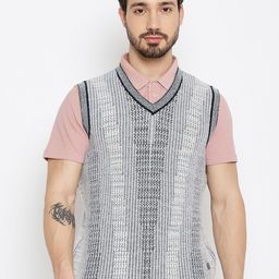 Duke Men Off White & Black Cable Knit Sweater Vest-picture-7