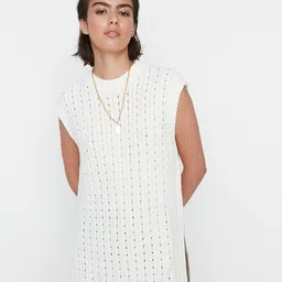 Trendyol Women Off White Longline Sweater Vest-image-64