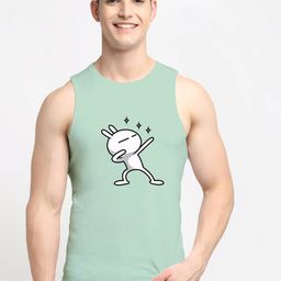 Friskers Men Sea Green Printed Pure Cotton Innerwear Vests-image-100
