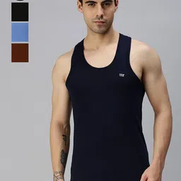 Lux Cozi Men Pack Of 4 Assorted Pure Cotton Innerwear Sleeveless Basic Color Vests-16