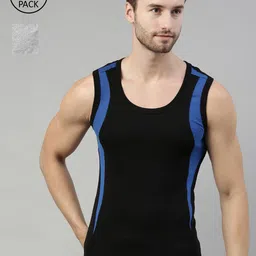 DIXCY SCOTT Men Pack Of 2 Colourblocked Cotton Basic Innerwear Vests-image-95